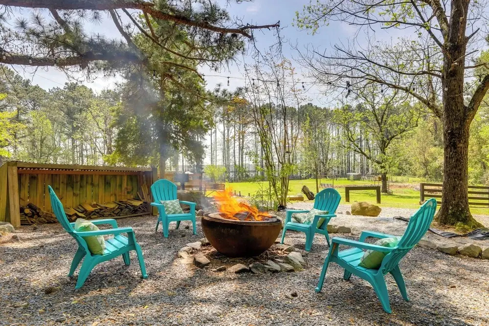 Deck & Hiking Trails: Luxe Georgia Farm Retreat