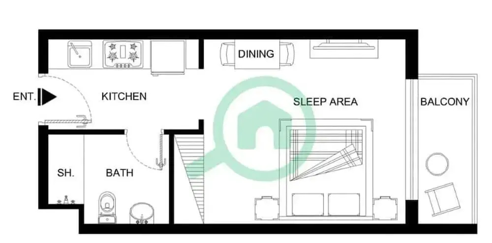 Stylish Studio Sleeps 2 With Balcony